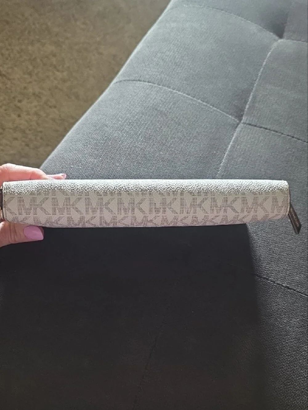 Michael Kors Beige Logo Zip-Around Wristlet with Brown Strap